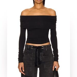 Free People Black Off-the-Shoulder Long Sleeve Crop Top
